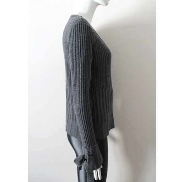 Derek Lam 10 Crosby Tie Sleeve Sweater / Meduim / Dark Grey V-Neck Wool Revolve - Picture 2 of 12